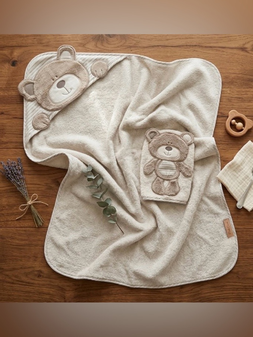 🐻 Baby Bear Hooded Towel & Washcloth Set